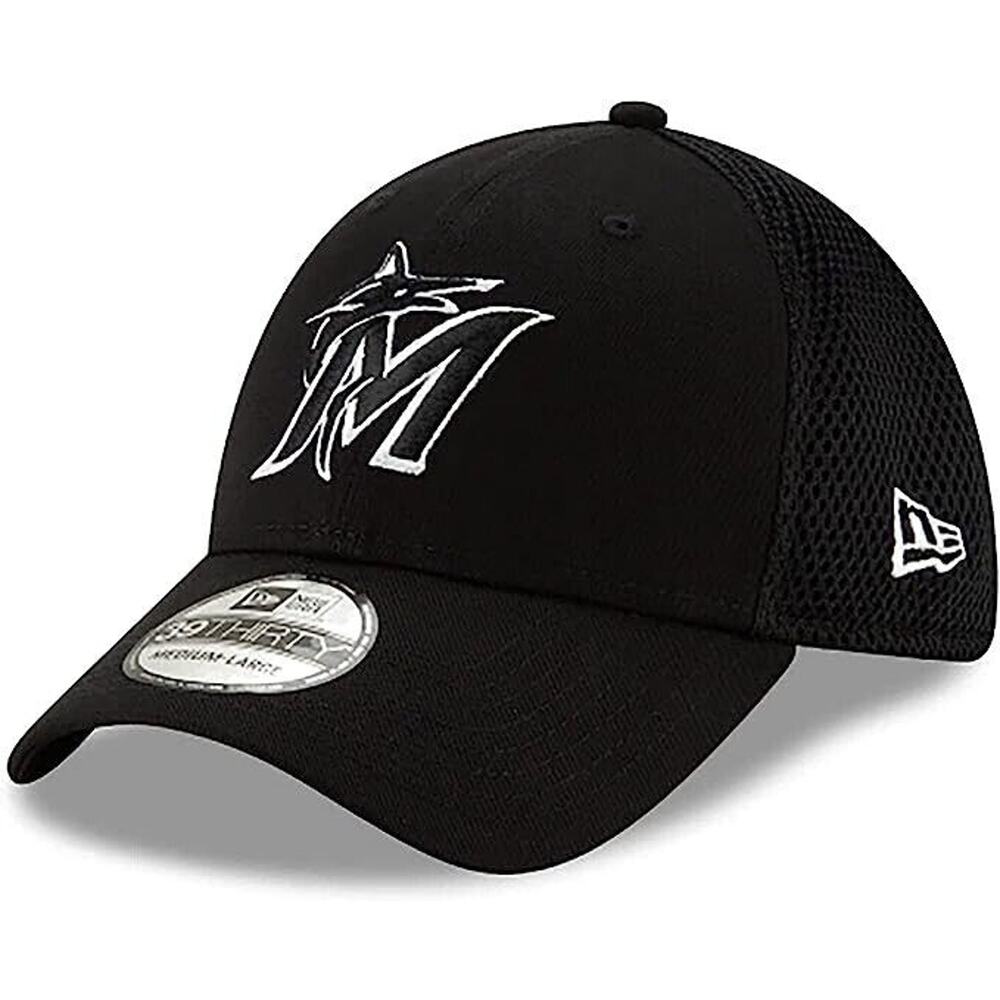 New Era Miami Marlins MLB‎ Neo 39Thirty Black White Flex Fit Hat Large-XLarge